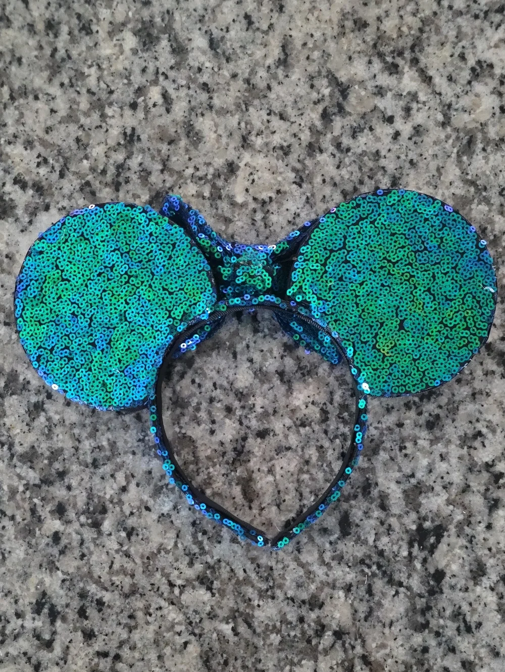 Sequin Mouse Ear Headband with Bow - Iridescent Green/Blue
